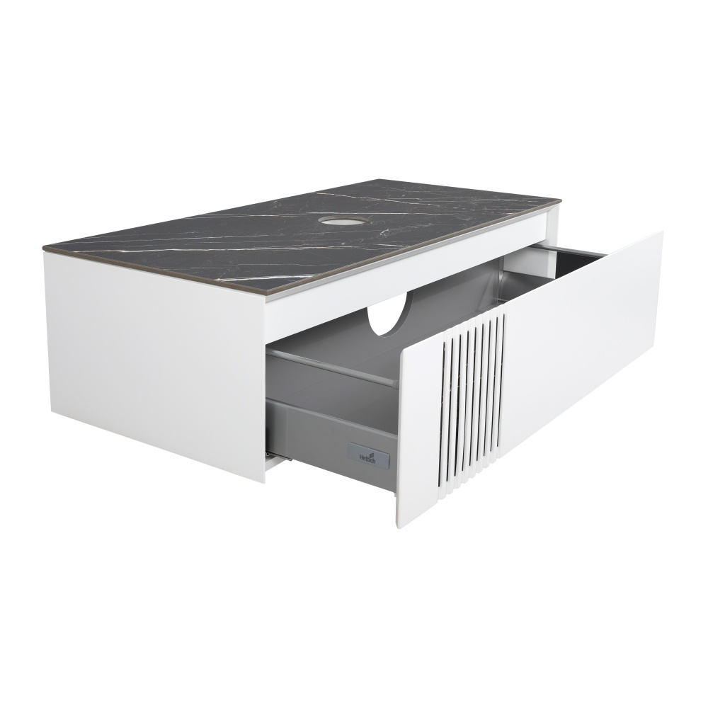 Тумба під умивальник Aqua Rodos MANHATTAN білий мат зі стільницею керамограніт Namibia Black 100 см