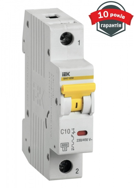 Автоматичний вимикач IEK ВА47-60M 1Р 10А 6кА MVA31-1-010-C