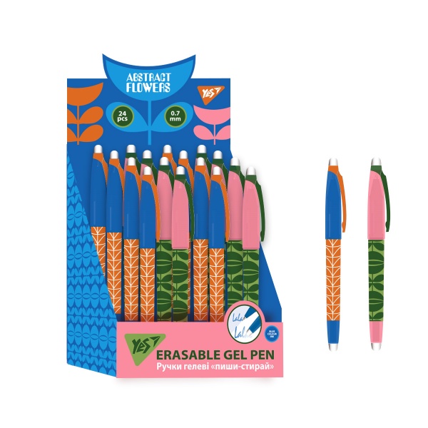Ручка гелева YES Пиши-стирай Abstract Flowers 0,7 мм синя 