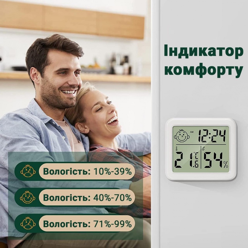 Термогигрометр цифровой с часами CX-0813 белый