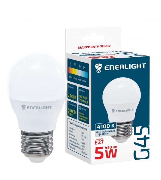 Лампа світлодіодна Enerlight 5 Вт G45 матова E27 220 В 4100 К G45E275SMDNFR 