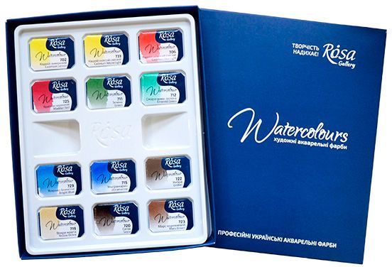 Набор акварельных красок Класика 12 кольорів кювета 2,5 мл 340012 ROSA Gallery