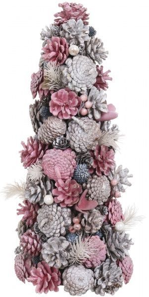 Елка декоративная украшенная 41 см розовый бежевый 