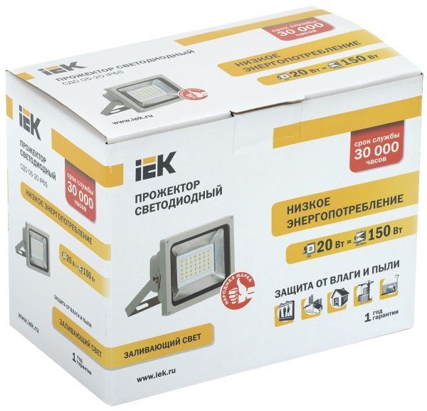 Прожектор IEK СДО 05-20 6500 K LED 20 Вт IP65 серый 