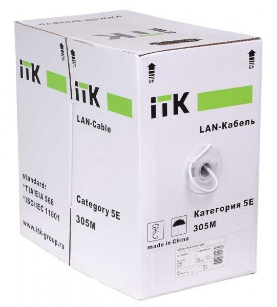 Кабель связи многожильный IEK UTP ШПД кат.5E solid PVC (BC1-C5E04-111) 0,48 медь 