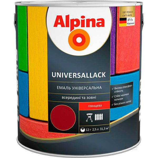 Эмаль алкидная Alpina Universallack черный глянец 2.5л