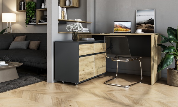 Тумба мобильная Грейд Ален 950х670х450 мм дуб крафт золотой / графит 