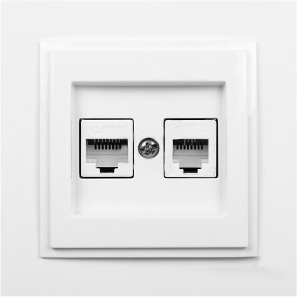 Розетка комп'ютерна + телефонна подвійна із заземленням Mono Despina без шторок без кришки білий 102-190005-132