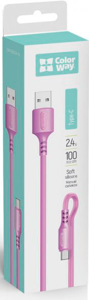 Кабель ColorWay USB - Type-C (soft silicone) 2.4а 1 м фіолетовий (CW-CBUC044-PU) 