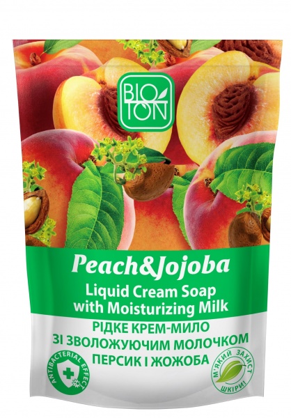 Крем-мило Bioton Персик і Жожоба з гліцерином і зволожуючим молочком 450 мл
