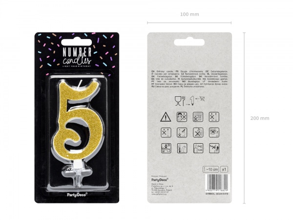 Свічка для торта Partydeco цифра 5 золота 10 см (SCU4-5-019)
