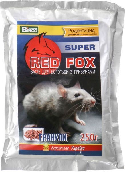 Родентицидний засіб від гризунів Red Fox super 250 г