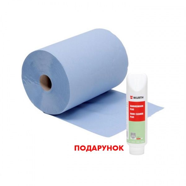Серветка автомобільна 1000 шт 3-шарова в рулоні + очищувач для рук 350 мл WURTH