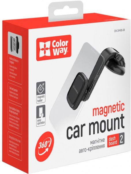 Автотримач для телефону магнітний ColorWay Dashboard-2 CW-CHM08-GR (4823108606921) сірий
