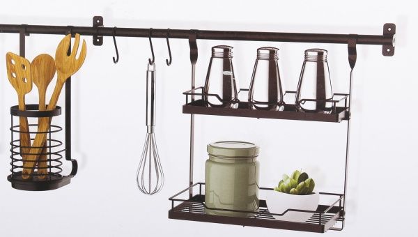 Полиця для спецій Flamberg подвійна на рейлінг чорний