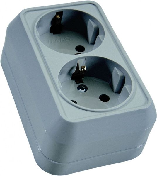 Розетка подвійна із заземленням Makel Siva Ustu без шторок сірий 45082