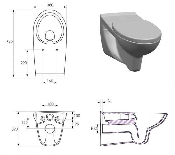 Унитаз подвесной Cersanit ETIUDA CLEANON K670-002