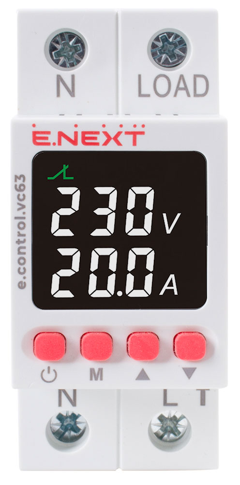 Реле напряжения и тока E.NEXT 63А с индикацией e.control.vc63 p0690030