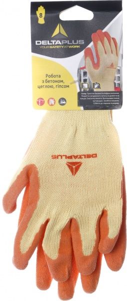 Перчатки Delta Plus VE730OR с вспененнымлатексным покрытием с покрытием латекс M (8) WUAVE730OR08