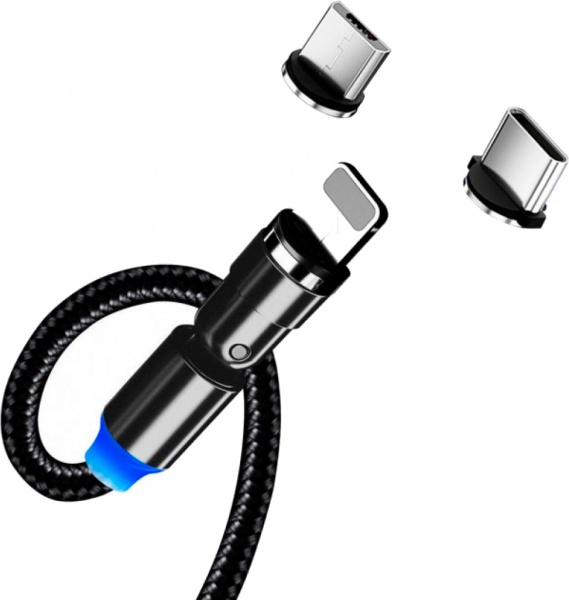 Кабель ColorWay USB - 3в1 Lightning + Micro 5P + Type-C Magnetic Rotation 540 ° 1 м чорний 