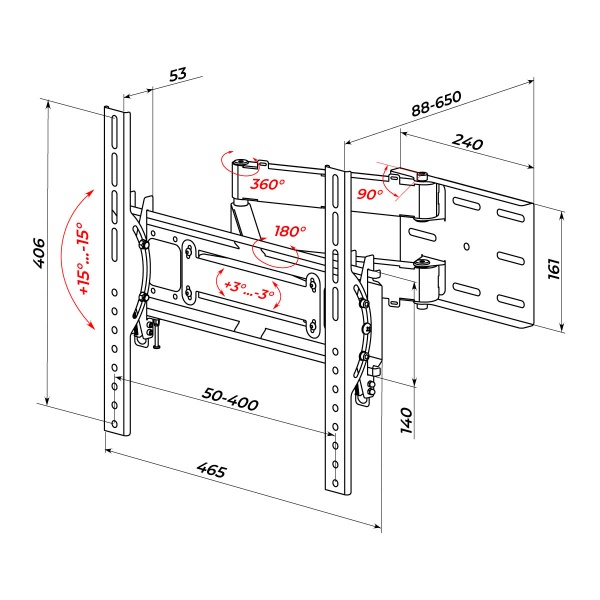 Крепление для телевизора HausMark TWRA-244 поворотно-наклонные 36