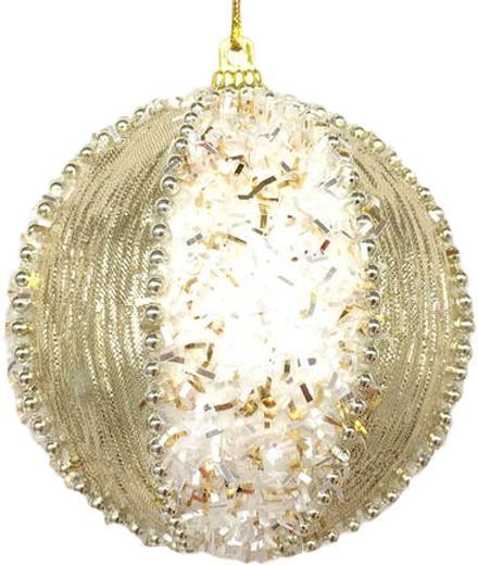 Шар пенопластовый в полоску 8 см белый с золотым