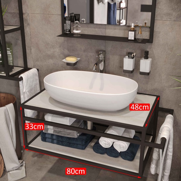 Тумба под умывальник Tero 1 с одним поручнем (766x330x466) черная