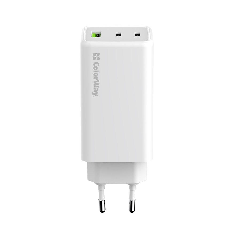 Мережевий зарядний пристрій ColorWay GaN Mini 100W PD Port PPS USB (USB-2C1A) білий (CW-CHS061PD-WT)