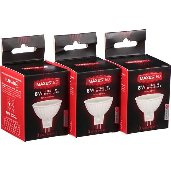 Лампа LED Maxus Sakura MR16 8 Вт 3000K GU5.3 2+1 шт