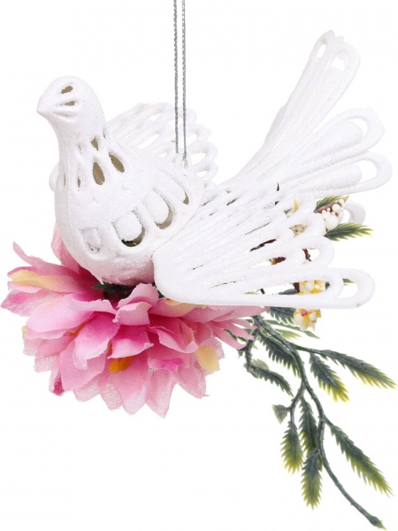 Декоративна підвіска Пташка з декором 12 см білий HFW13