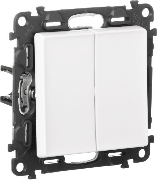 Выключатель проходной двухклавишный Legrand Life без подсветки 10 А 250В белый 752408