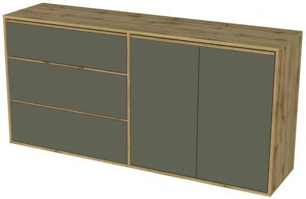 Комод SOKME 2Д/3Ш Нитро Софт дуб вотан/серый 