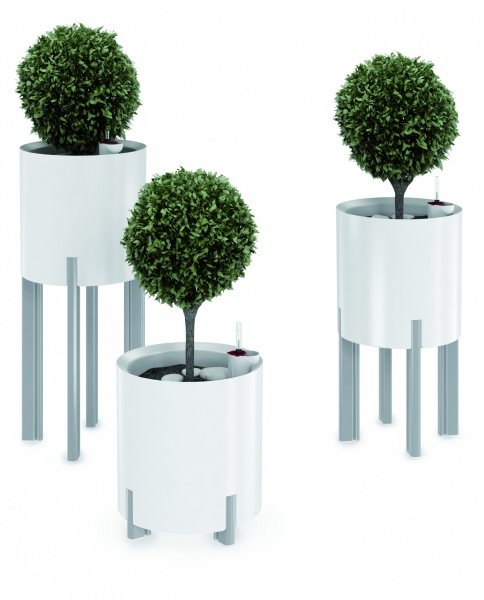 Горщик пластиковий Mondum Медітеранео 40x45x28 см (ніжки срібні/ коричневі) круглий 28 л білий 