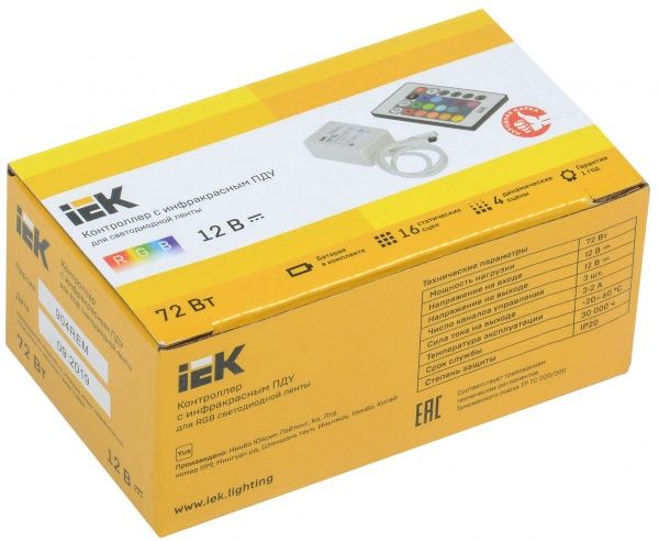 Контроллер + пульт IEK 12 В 72 Вт IP20 LSC1-RGB-072-IR-20-12-W 3 канала