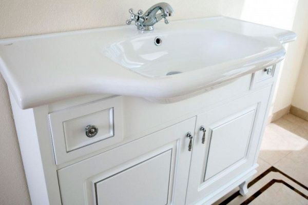 Тумба напольная Aqua Rodos Беатриче 100 белая патина хром с умывальником 081300-u New Klasik