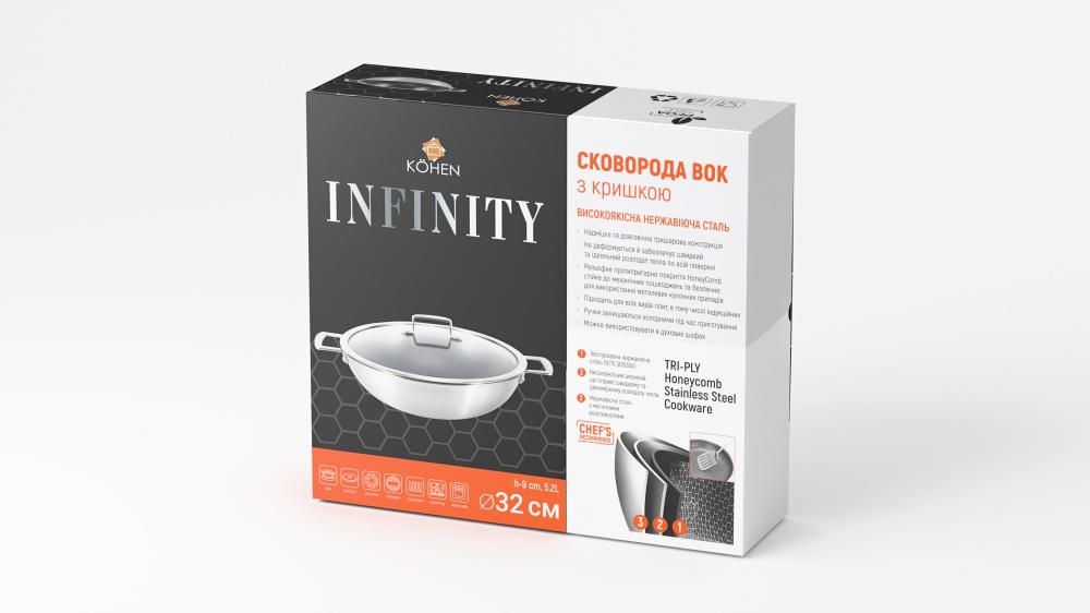 Сковорода WOK із кришкою Kohen Infinity 32 см KN91678