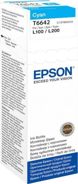 Чернила  Epson C13T66424A Cyan для Epson L312, L350, L355, L362, L366, L456, L550, L555, L1300 C13T66424A