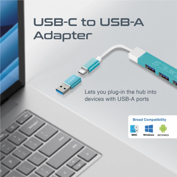 USB-хаб Promate USB-С LiteHub-4 3xUSB 2.0 + USB 3.0 blue