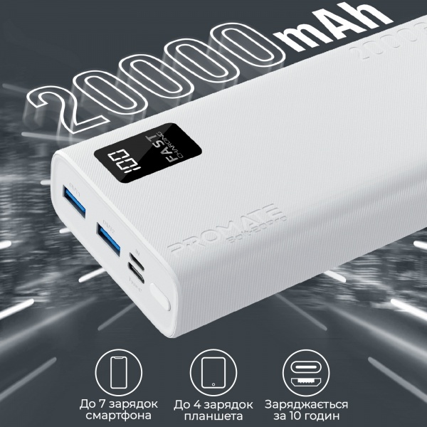 Универсальная мобильная батарея Promate 20000 mAh white (bolt-20pro.white) 