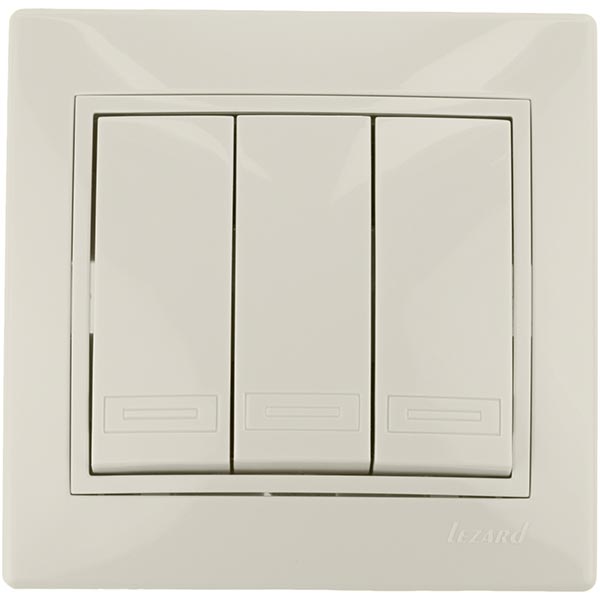 Вимикач триклавішний Lezard Mira без підсвітки 10 А 220В IP20 кремовий