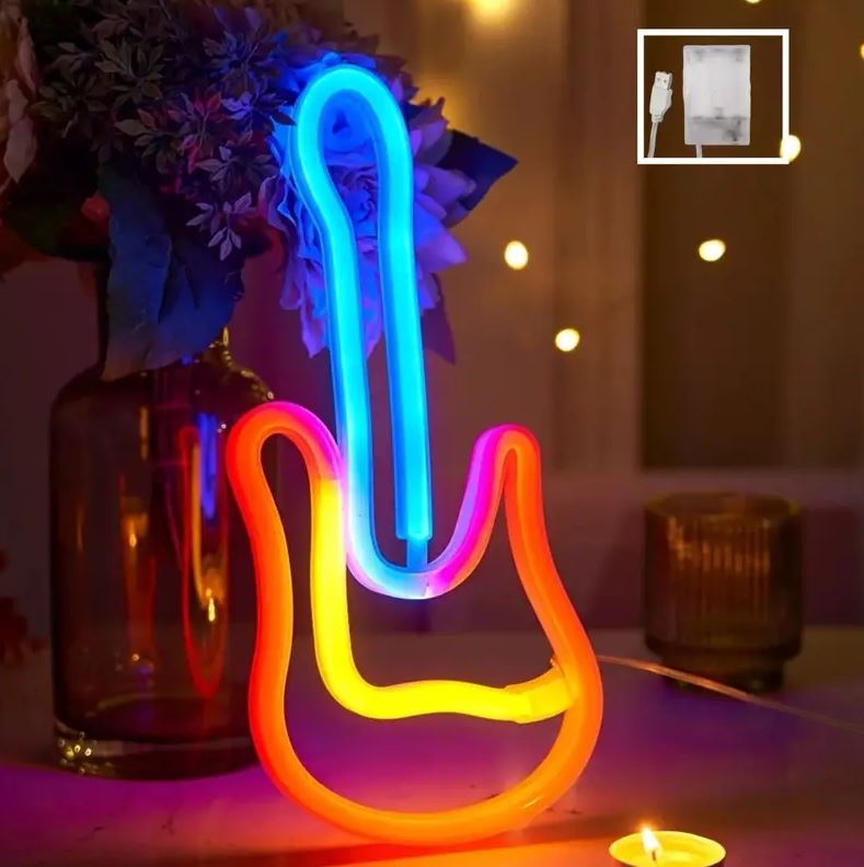 Неоновая вывеска Luna LUDS-NEO-58 Гитара теплый белый/голубой/розовый/зеленый