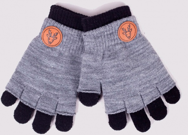 Варежки YO! RED-0242C-AA50 р.16 черный с серым 