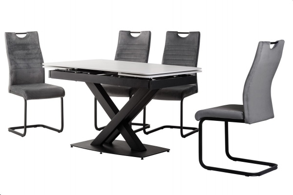 Стол обеденный Калипсо белый мрамор/черный 