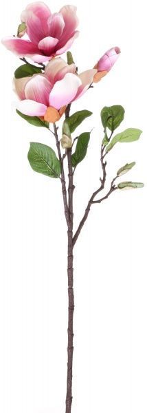 Квітка штучна Магнолія 3 квітки та 5 бутонів 71 см рожево-бузкова