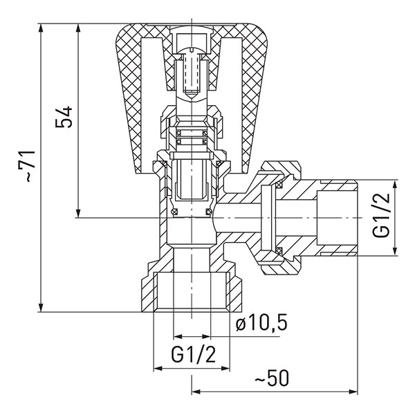 Кран радіаторний Ferro кутовий запірний з ручкою зн1/2”-вр1/2” ZG5Y