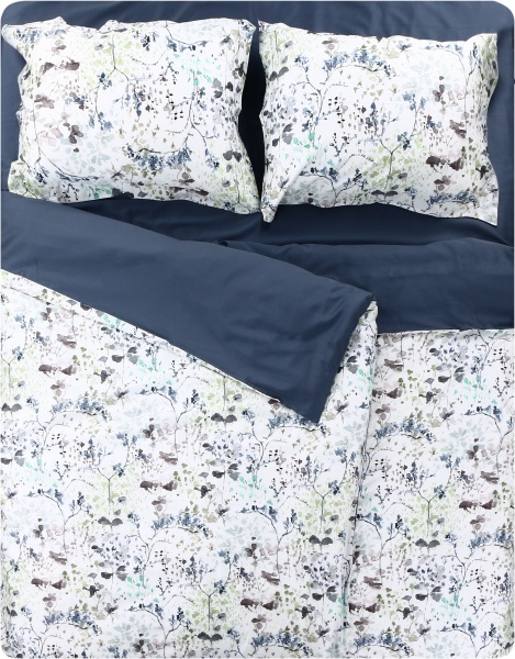 Комплект постельного белья Silky poems семейный синий с белым Decoflux 