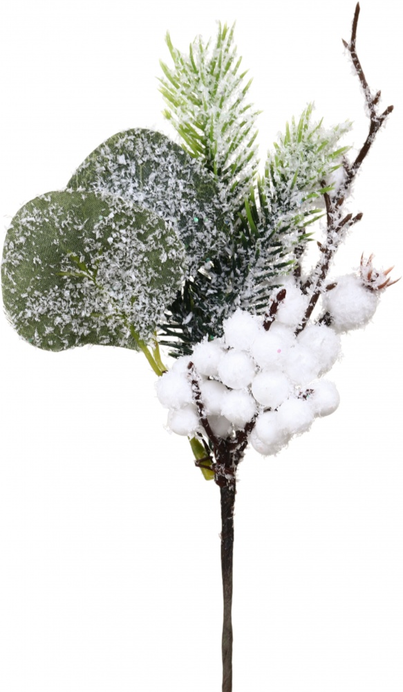 Декорація новорічна пучечок ягід з хвоєю засніжений 20 см DYT24-262