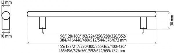Меблева ручка релінгова DR 10 G6 224 мм матовий хром DC