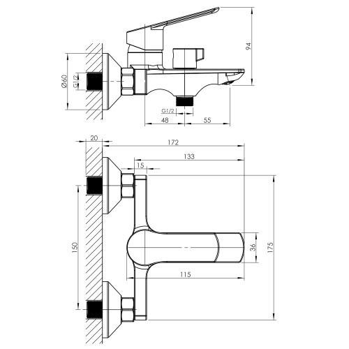 Смеситель для ванны Imprese LESNA, с душовым гарнитуром, хром