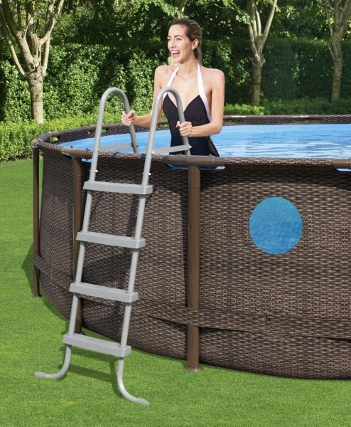 Басейн каркасний Bestway з віконцем 488х122см, 19480л з насосом, драбиною, підложкою, накриттям Ротанг